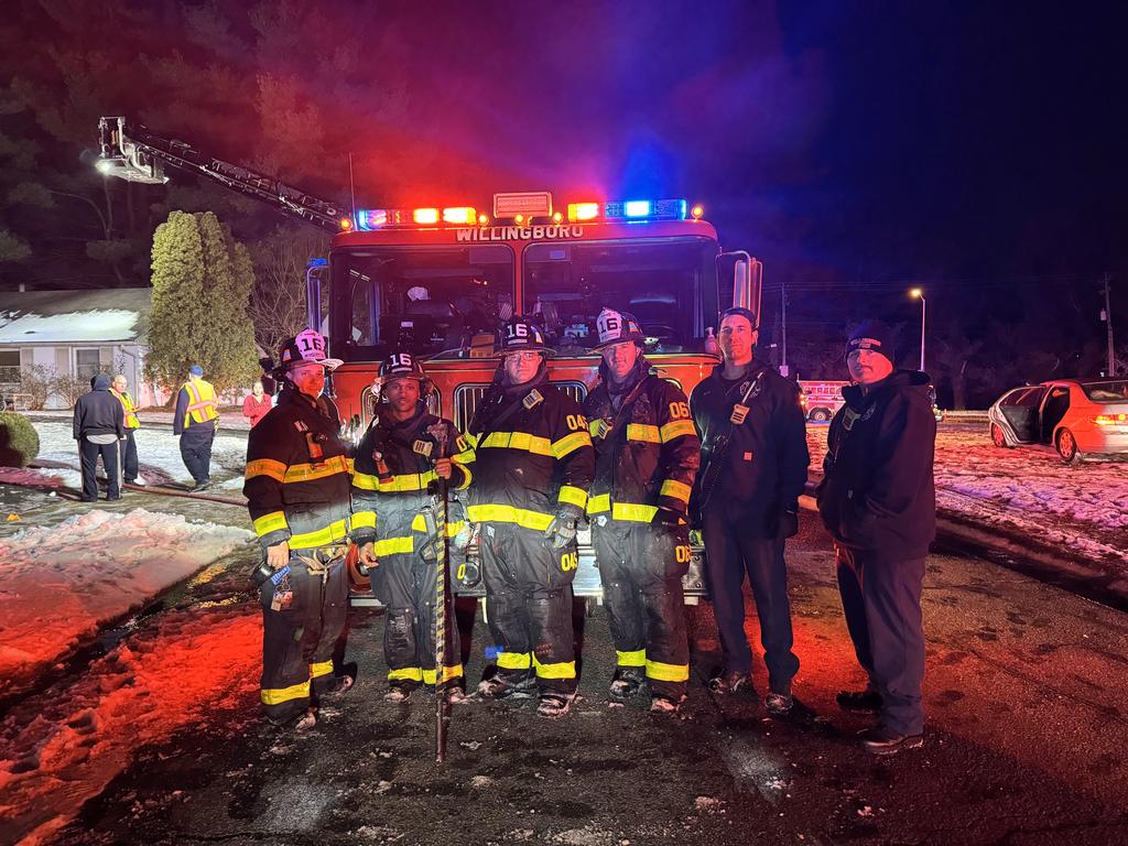 Lt. Carcasio, FF Dawson, Clark, Lt Rydarowski, FF Riley, and LeHuquet after an all-hands fire.