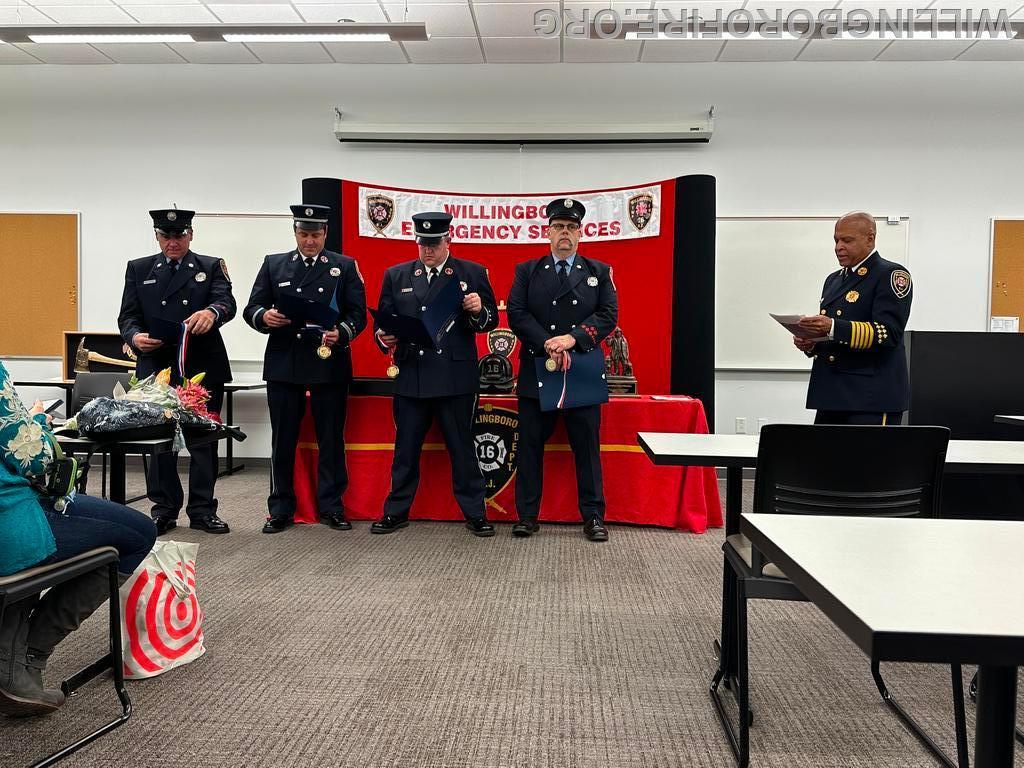 FF Derek O'Donnell, Capt. Reed Costello, Lt. Erin O'Donnell, and FF Mark Robertson (Members of Platoon C) receive their Team Award from the Cooperman Barnabas Medical Center/RJW Barnabas Health.