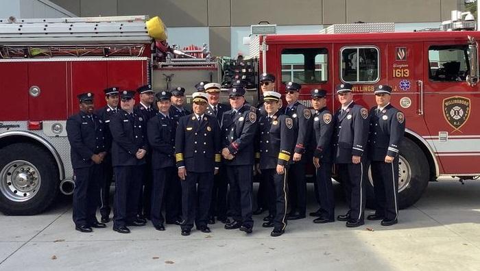 Members of Willingboro Fire Department stand with FF Derek O'Donnell.