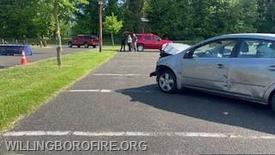 Vehicle positioned for students to see the extrication of patient. 