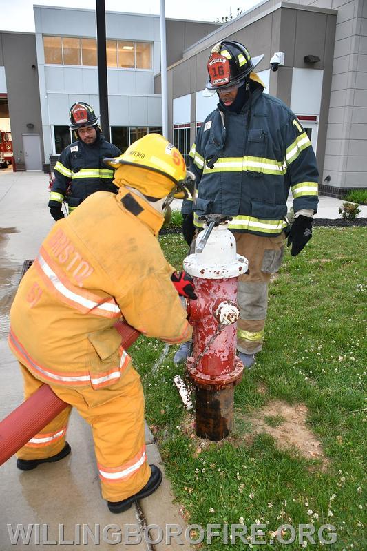 Canidates learn hydrant operations. 